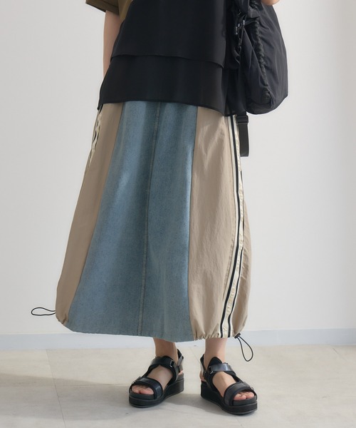 Paradise Picnic（パラダイスピクニック）の「サイドライン異素材切替デニムスカート（デニムスカート・レディース・ベージュ/ブラック・FREE）」の15枚目の写真