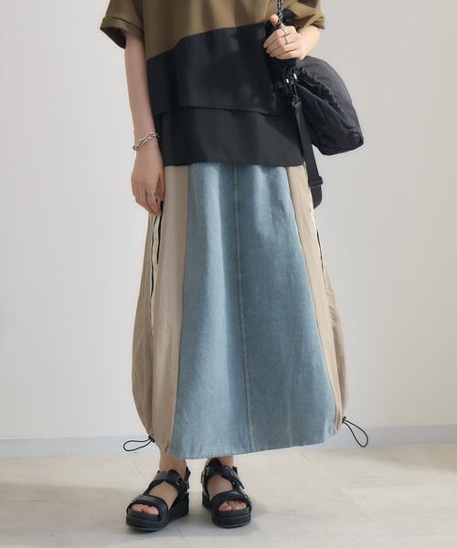 Paradise Picnic（パラダイスピクニック）の「サイドライン異素材切替デニムスカート（デニムスカート・レディース・ベージュ/ブラック・FREE）」の17枚目の写真