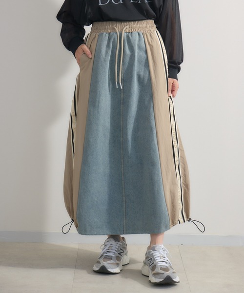 Paradise Picnic（パラダイスピクニック）の「サイドライン異素材切替デニムスカート（デニムスカート・レディース・ベージュ/ブラック・FREE）」の18枚目の写真