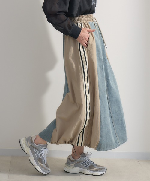 Paradise Picnic（パラダイスピクニック）の「サイドライン異素材切替デニムスカート（デニムスカート・レディース・ベージュ/ブラック・FREE）」の20枚目の写真