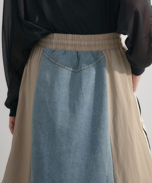 Paradise Picnic（パラダイスピクニック）の「サイドライン異素材切替デニムスカート（デニムスカート・レディース・ベージュ/ブラック・FREE）」の22枚目の写真