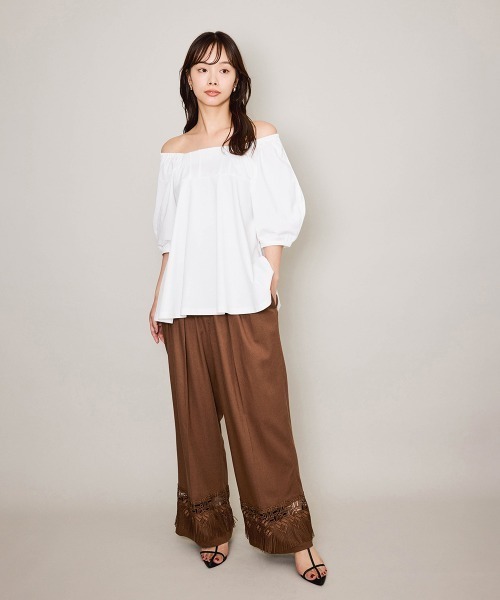 QUEENS COURT（クイーンズコート）の「レーヨンアサレースアレンジイージーパンツ≪洗濯機で洗える≫（その他パンツ・レディース・ブラック/ベージュ/ブラウン・M）」の5枚目の写真