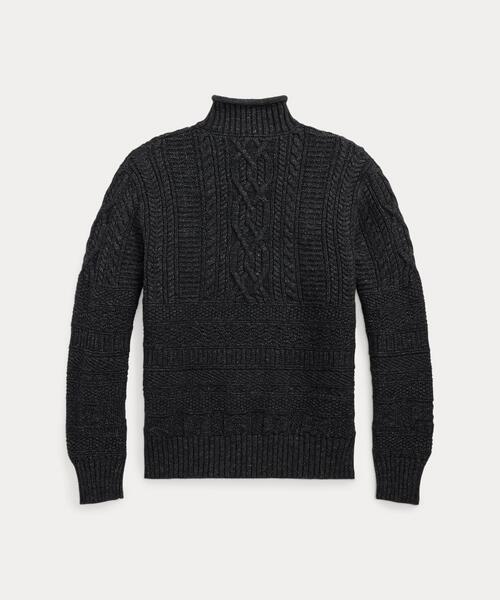 『名品』RRL(ダブルアールエル)オータムコットンニット(エイジング加工)炭黒 RRL（ダブル アール エル）の「コットンウール ロールネック セーター