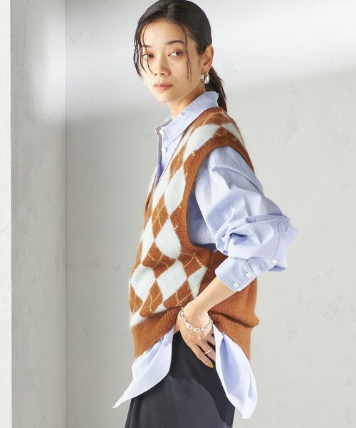 セール】〈手洗い可能〉ディープ Vネック アーガイル ベスト（ベスト