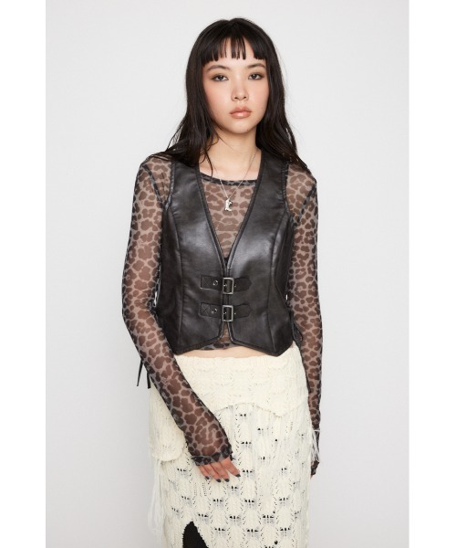 LAGUA GEM（ラグアジェム）の「FAUX LEATHER LACE UP ベスト（ベスト・レディース・ブラック/ブラウン・FREE）」の4枚目の写真