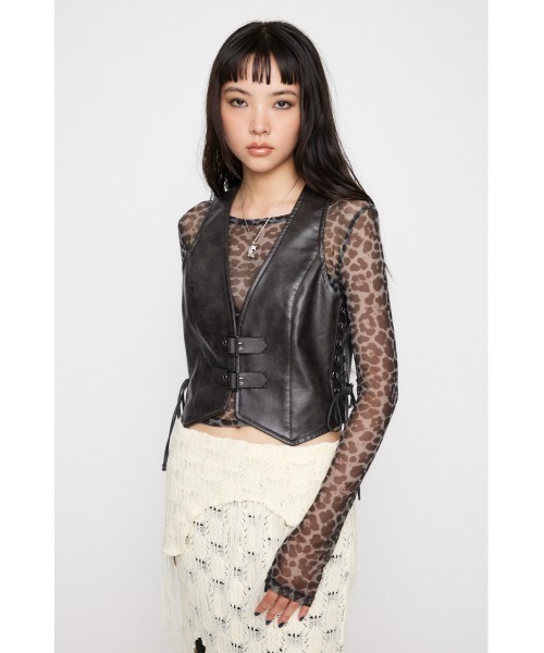 LAGUA GEM（ラグアジェム）の「FAUX LEATHER LACE UP ベスト（ベスト・レディース・ブラック/ブラウン・FREE）」の5枚目の写真