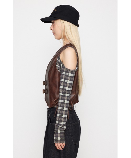 LAGUA GEM（ラグアジェム）の「FAUX LEATHER LACE UP ベスト（ベスト・レディース・ブラック/ブラウン・FREE）」の11枚目の写真