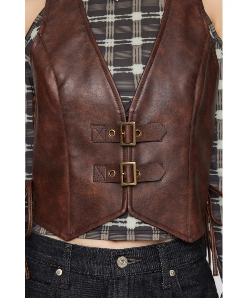 LAGUA GEM（ラグアジェム）の「FAUX LEATHER LACE UP ベスト（ベスト・レディース・ブラック/ブラウン・FREE）」の13枚目の写真