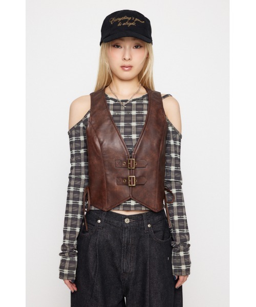 LAGUA GEM（ラグアジェム）の「FAUX LEATHER LACE UP ベスト（ベスト・レディース・ブラック/ブラウン・FREE）」の7枚目の写真