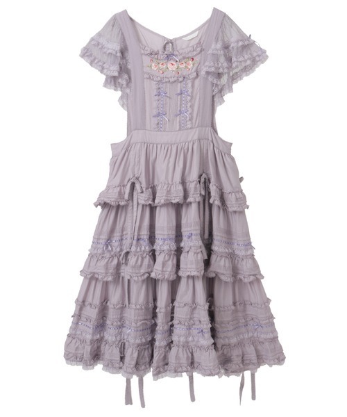 ピンクハウス くすみ水色 バラ刺繍使い 綿ローンフード付きタブリエ ピンクハウス くすみ水色 バラ刺繍使い 綿ローンフード付き