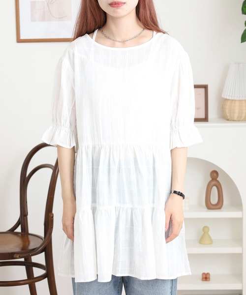 FUNALIVE（ファンアライブ）の「mimiレースアップティアードチュニック（チュニック・レディース・オフホワイト・M）」の10枚目の写真