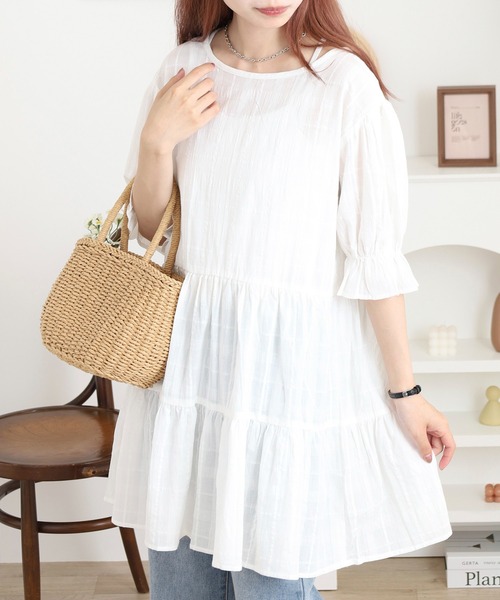 FUNALIVE（ファンアライブ）の「mimiレースアップティアードチュニック（チュニック・レディース・オフホワイト・M）」の3枚目の写真