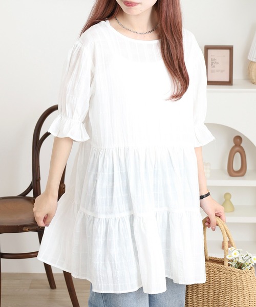 FUNALIVE（ファンアライブ）の「mimiレースアップティアードチュニック（チュニック・レディース・オフホワイト・M）」の5枚目の写真