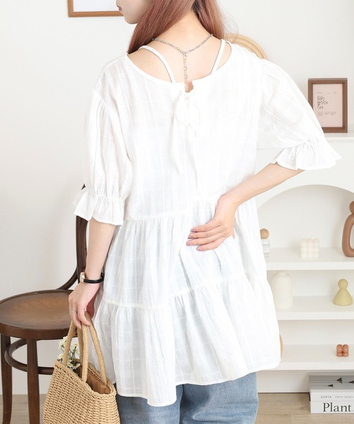 FUNALIVE（ファンアライブ）の「mimiレースアップティアードチュニック（チュニック・レディース・オフホワイト・M）」の6枚目の写真