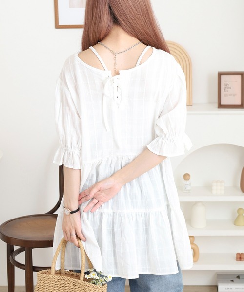 FUNALIVE（ファンアライブ）の「mimiレースアップティアードチュニック（チュニック・レディース・オフホワイト・M）」の7枚目の写真