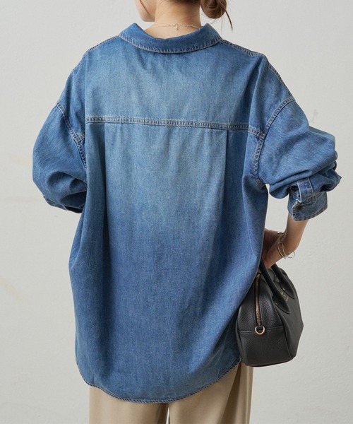 PUAL CE CIN ブルーデニムシャツ Fサイズ PUAL CE CIN（ピュアルセシン）の「ヴィンテージライクデニム