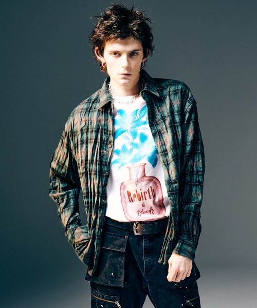 glamb（グラム）の「Wrinkle Flannel Shirt / リンクルフランネルシャツ（シャツ/ブラウス・メンズ・ブラウン/グリーン・S/M/L）」の2枚目の写真
