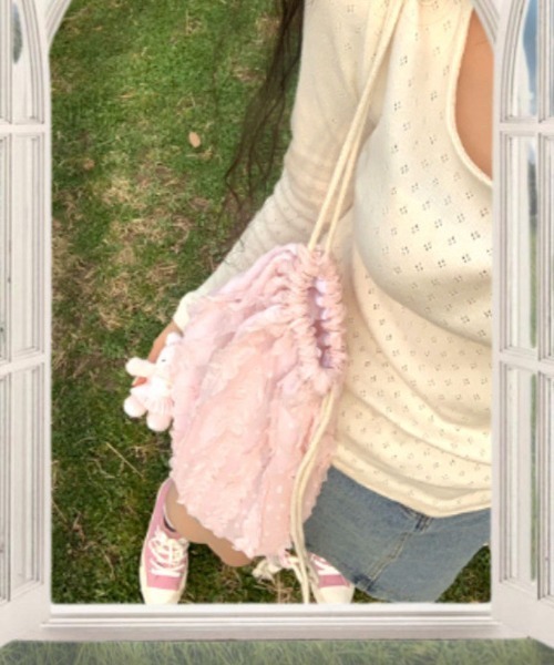 WEGO（ウィゴー）の「WEGO/フリルコンパクトガーリーナップサック（バックパック/リュック・レディース・ピンク/アイボリー/ホワイト・FREE）」の11枚目の写真