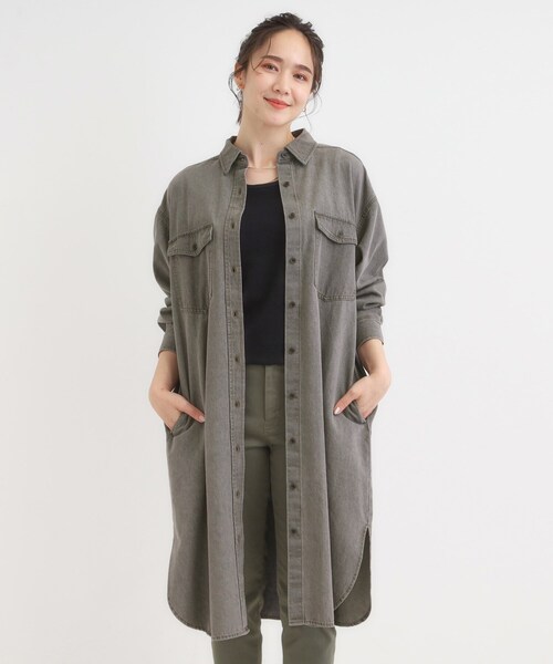 SHOO・LA・RUE（シューラルー）の「【S-LL】ロングシーズン活躍 デニムシャツワンピース（ワンピース・レディース・ネイビー/チャコールグレー/ブルー・01/02/03/04）」の4枚目の写真