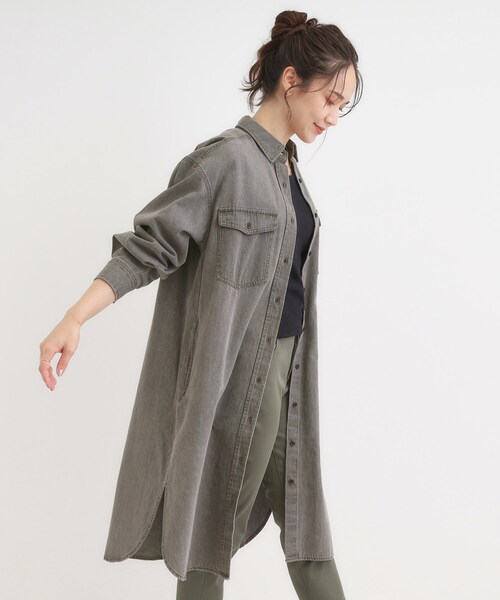 SHOO・LA・RUE（シューラルー）の「【S-LL】ロングシーズン活躍 デニムシャツワンピース（ワンピース・レディース・ネイビー/チャコールグレー/ブルー・01/02/03/04）」の5枚目の写真