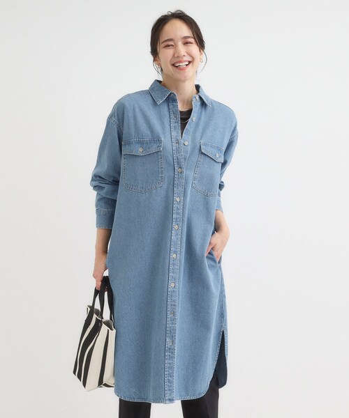 SHOO・LA・RUE（シューラルー）の「【S-LL】ロングシーズン活躍 デニムシャツワンピース（ワンピース・レディース・ネイビー/チャコールグレー/ブルー・01/02/03/04）」の8枚目の写真