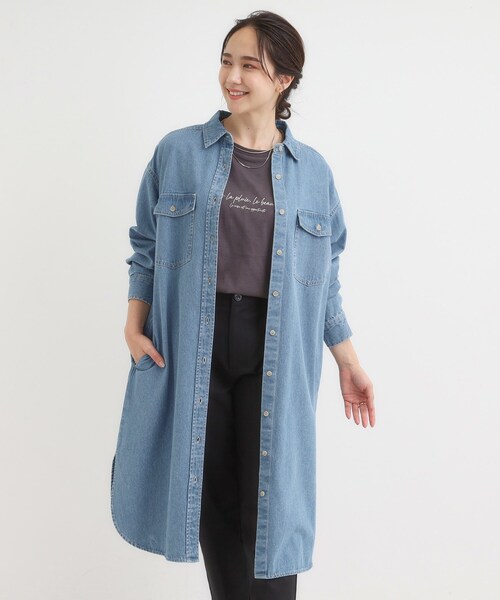 SHOO・LA・RUE（シューラルー）の「【S-LL】ロングシーズン活躍 デニムシャツワンピース（ワンピース・レディース・ネイビー/チャコールグレー/ブルー・01/02/03/04）」の9枚目の写真