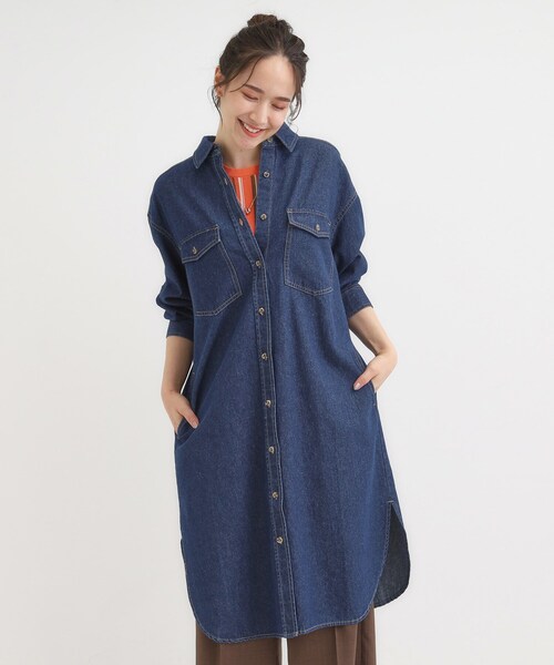 SHOO・LA・RUE（シューラルー）の「【S-LL】ロングシーズン活躍 デニムシャツワンピース（ワンピース・レディース・ネイビー/チャコールグレー/ブルー・01/02/03/04）」の12枚目の写真