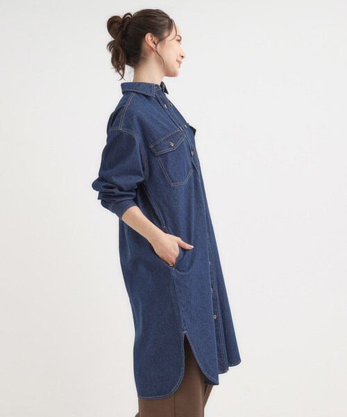セール】【S-LL】ロングシーズン活躍 デニムシャツワンピース