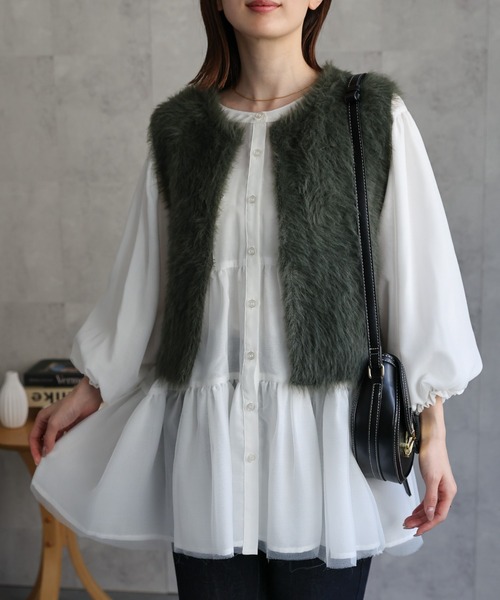 ホワイトミンクXカシミヤ　ショートジレ ホワイトミンクXカシミヤ ショートジレ スペシャルデザインカシミヤX