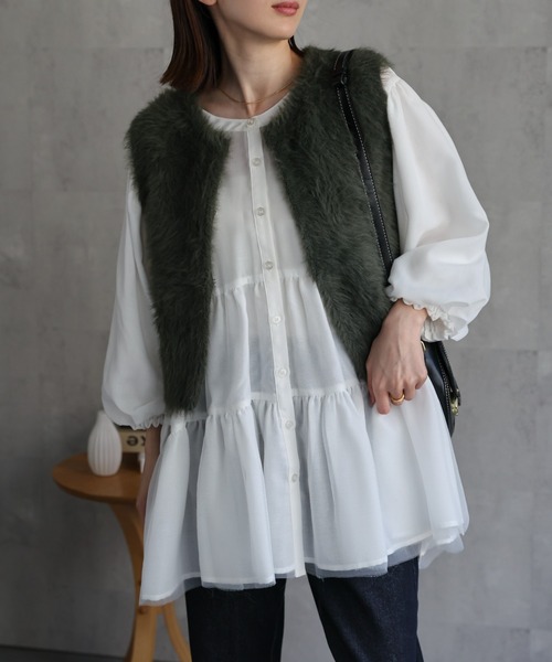 セール】ミンクライク ショートジレ/ベスト（ベスト）｜sakishimatokyo