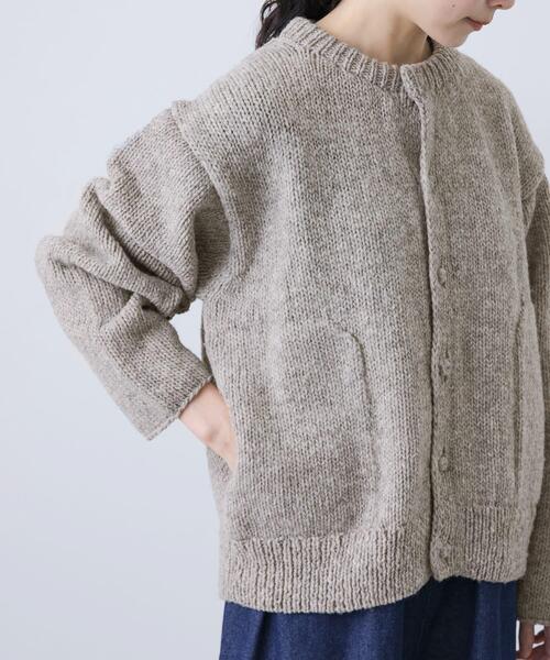 かぐれ ペルークルーネックカーディガン グレー 人気 かぐれ ペルークルーネックカーディガン