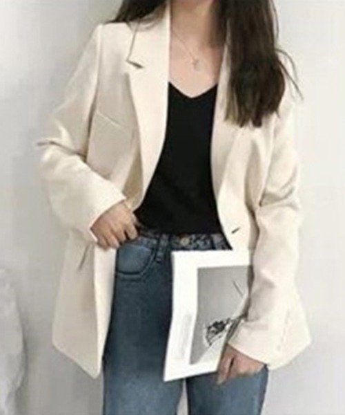 gossip!ロサンゼルス(ゴシップロサンゼルス)の「YUGA シングルボタン 秋のジャケット(テーラードジャケット・レディース・ブラック/オフホワイト/ブラウン・FREE)」の2枚目の写真