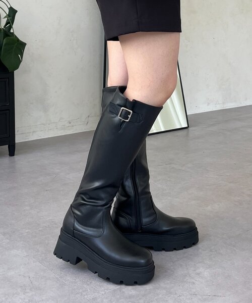 prose verse（プロズヴェール）の「サイドバックル厚底ロングブーツ（ブーツ・レディース・ブラック・MEDIUM/X-LARGE/SMALL/LARGE）」の2枚目の写真