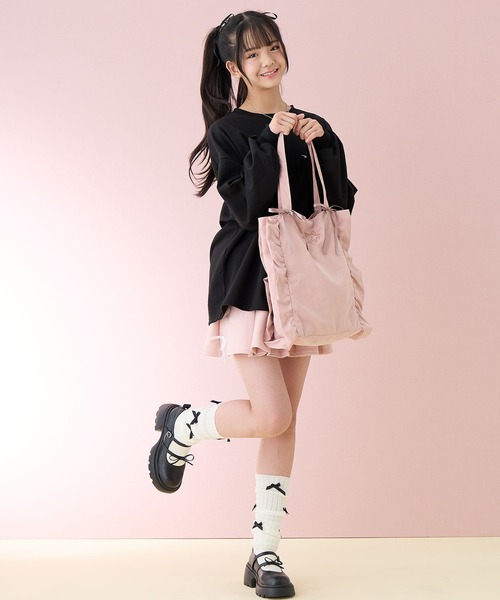 Amourire girl（アムリールガール）の「フリルリボンBAG（トートバッグ・キッズ・オフホワイト/ピンク・FREE）」の4枚目の写真