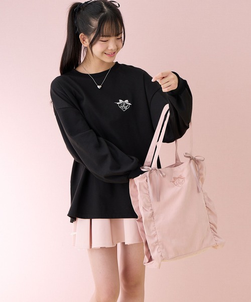 Amourire girl（アムリールガール）の「フリルリボンBAG（トートバッグ・キッズ・オフホワイト/ピンク・FREE）」の3枚目の写真