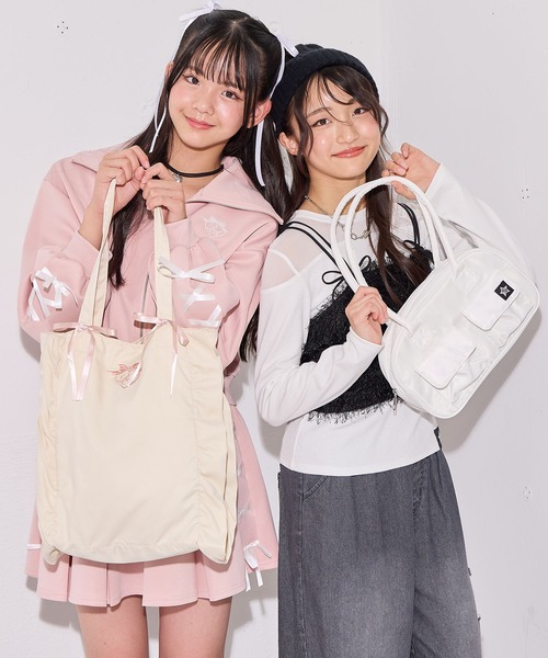 Amourire girl（アムリールガール）の「フリルリボンBAG（トートバッグ・キッズ・オフホワイト/ピンク・FREE）」の18枚目の写真
