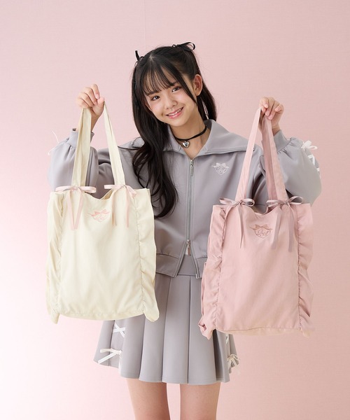 Amourire girl（アムリールガール）の「フリルリボンBAG（トートバッグ・キッズ・オフホワイト/ピンク・FREE）」の7枚目の写真