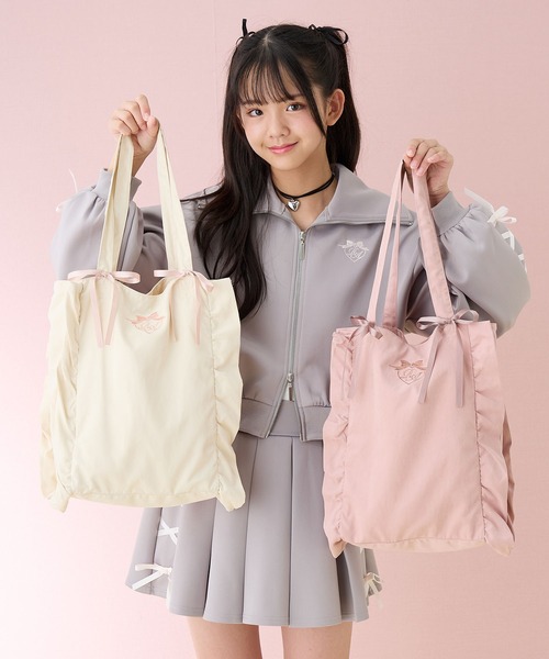 Amourire girl（アムリールガール）の「フリルリボンBAG（トートバッグ・キッズ・オフホワイト/ピンク・FREE）」の6枚目の写真