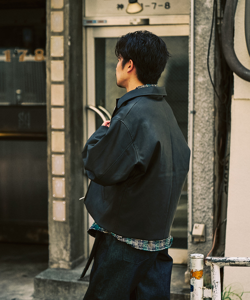 カーフL レザーショートブルゾン（ライダースジャケット）｜417