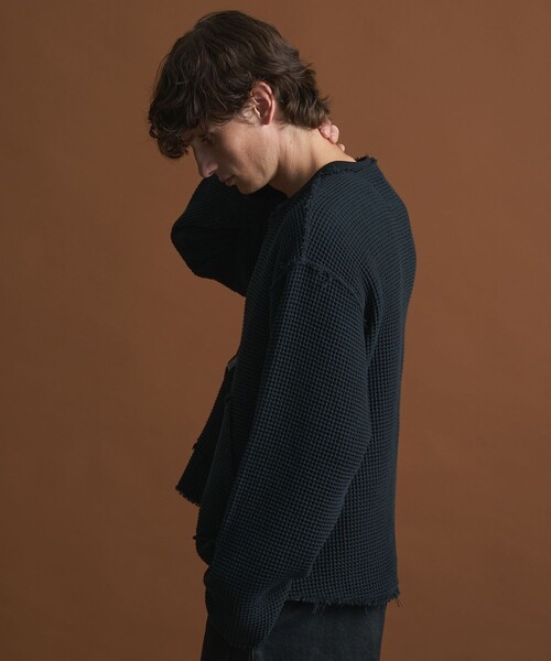 PUBLIC TOKYO（パブリックトウキョウ）の「NAPRON/SHIOTA　ワッフルカーディガン（カーディガン/ボレロ・メンズ・ブラック/ピンクベージュ・FREE）」の5枚目の写真