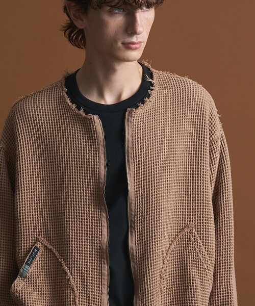 PUBLIC TOKYO（パブリックトウキョウ）の「NAPRON/SHIOTA　ワッフルカーディガン（カーディガン/ボレロ・メンズ・ブラック/ピンクベージュ・FREE）」の13枚目の写真