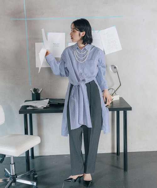 LEPSIM（レプシィム）の「《オフィスライン》ロングスリットシャツワンピース　582133（シャツワンピース・レディース・オフホワイト/ブルー/ストライプ・FREE）」の6枚目の写真