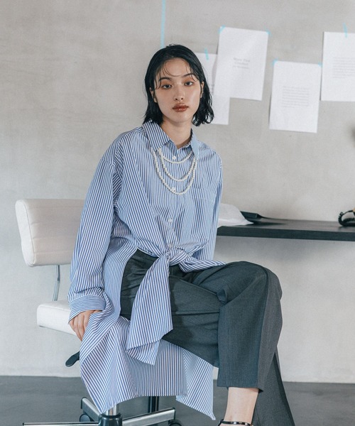 LEPSIM（レプシィム）の「《オフィスライン》ロングスリットシャツワンピース　582133（シャツワンピース・レディース・オフホワイト/ブルー/ストライプ・FREE）」の8枚目の写真