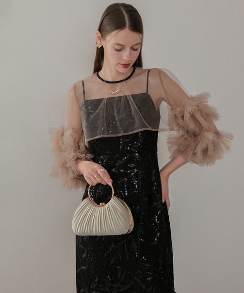 LEJA フラワースパンコールチュールフリルIラインドレスワンピース2点セット Leja ドレス 「LEJA」フラワースパンコールチュールフリルI