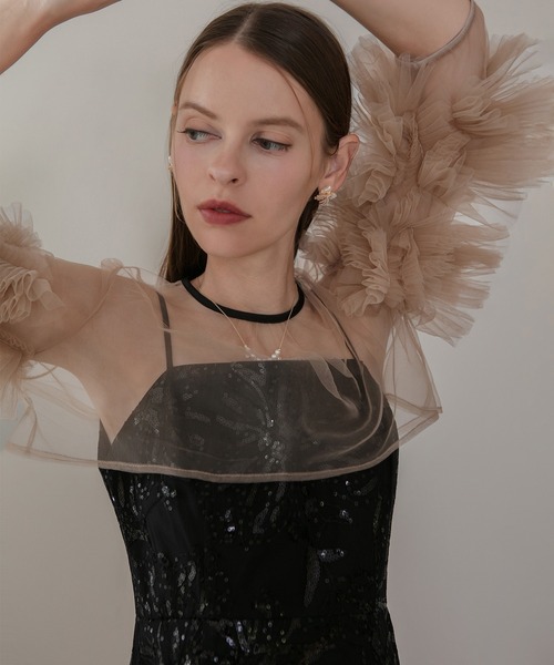 セール】【LEJA】フラワースパンコールチュールフリルスリーブIライン