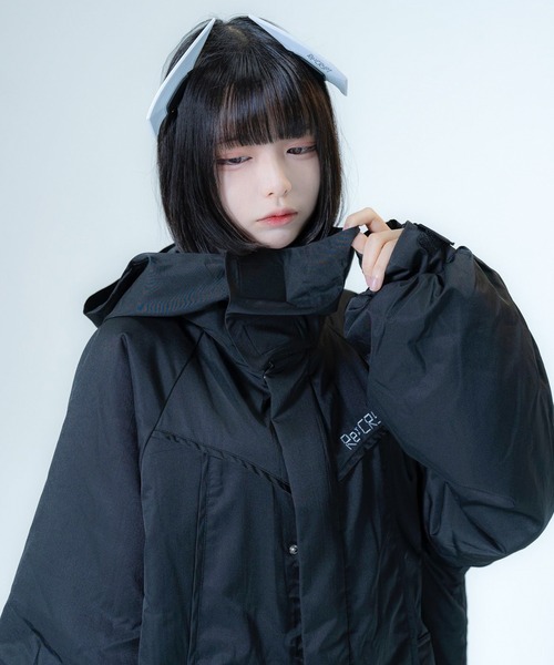 極美品⭐︎ ワンダフルワールド ピコフリル ブルゾン ジャケット フード付き セール】ハイネック 中綿 ミドルコート / 中綿ブルゾン ワンポイント