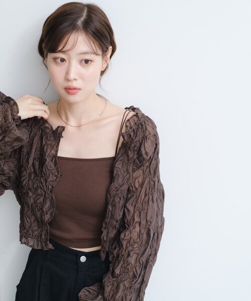 Kastane（カスタネ）の「【2WAY】フリルシャーリングブラウス（シャツ/ブラウス・レディース・ブラウン/アイボリー・FREE）」の16枚目の写真