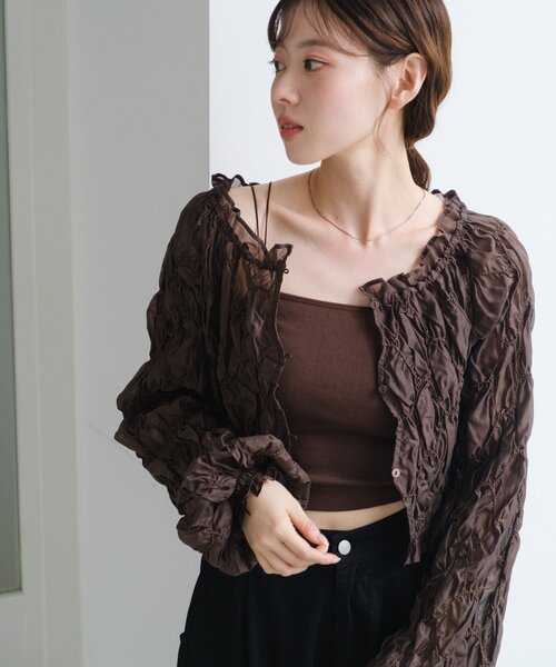 Kastane（カスタネ）の「【2WAY】フリルシャーリングブラウス（シャツ/ブラウス・レディース・ブラウン/アイボリー・FREE）」の18枚目の写真