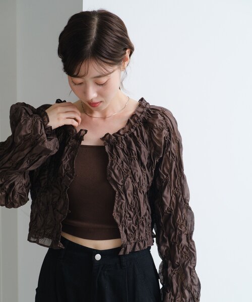 Kastane（カスタネ）の「【2WAY】フリルシャーリングブラウス（シャツ/ブラウス・レディース・ブラウン/アイボリー・FREE）」の19枚目の写真