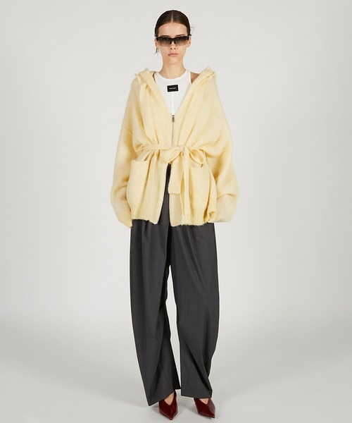 PRANK PROJECT（プランクプロジェクト）の「フーデッドジップカーディガン / Hooded Zip Cardigan（カーディガン/ボレロ・レディース・グレー/イエロー・FREE）」の4枚目の写真